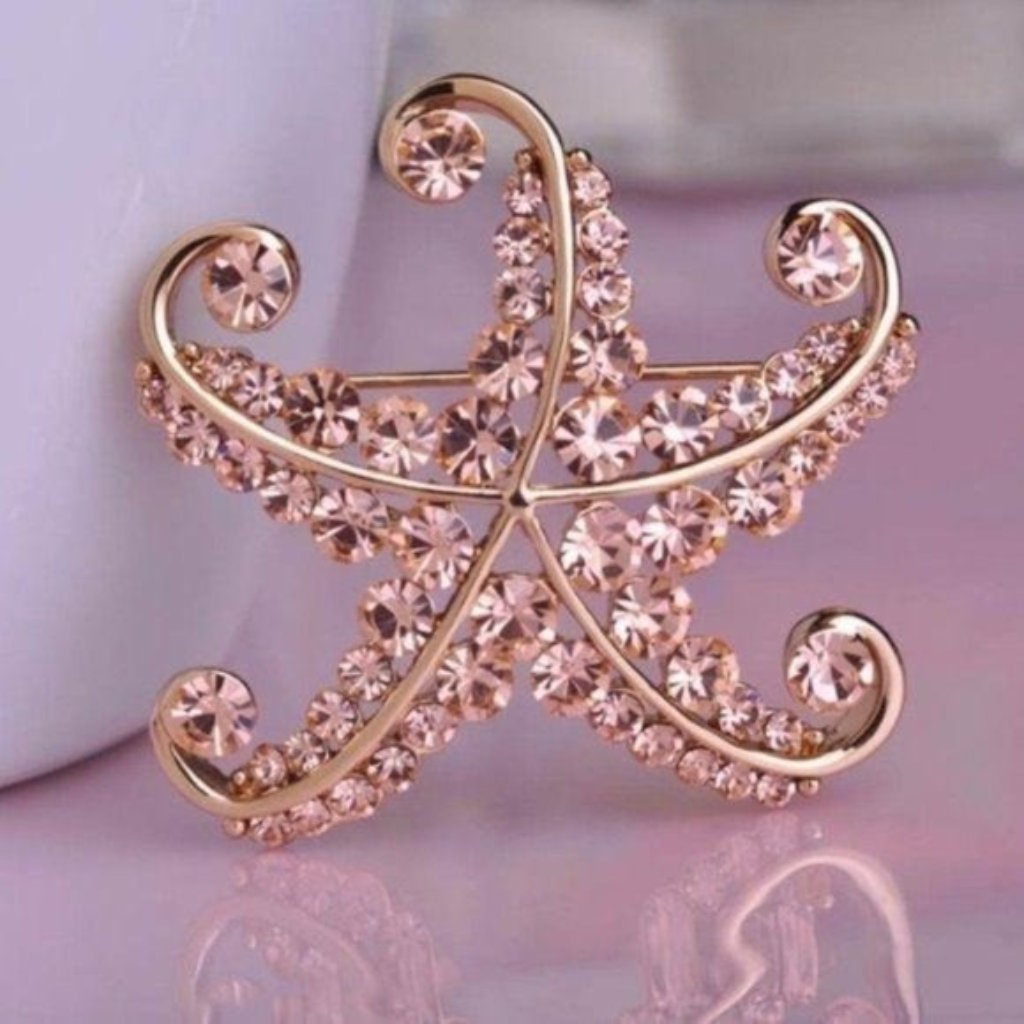 Pink Cubic Zirconia Starfish Sea Pin Brooch 22$